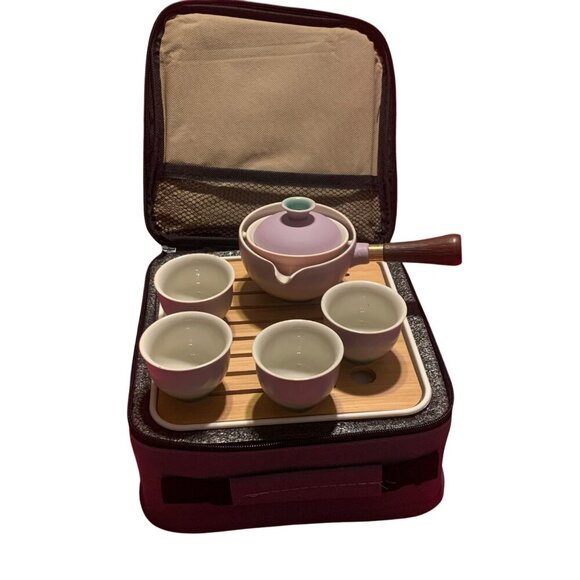 Lurrker Collection Tea Set Carrying Case Ceramic Teapot & Cups For Travel - Picture 6 of 12